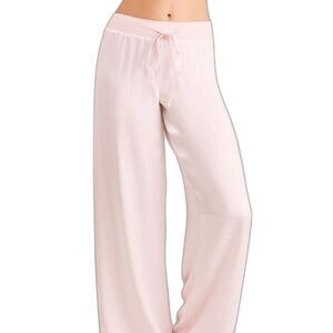 PJ Harlow Jolie Satin Pants Cropped Wide Leg Pull-On Drawstring Womens XS Pink